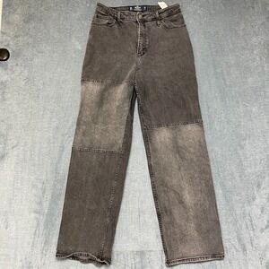 Hollister High Rise Dad Jeans Womens 11R 30x31 Gray Denim Patchwork Straight Leg
